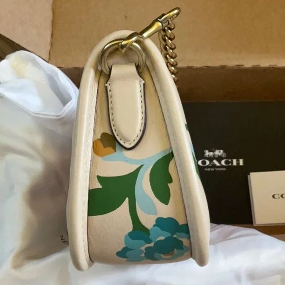 Coach Leather Swinger Bag 20 Quilting Small Handbag Floral Zip Beige Purse NEW - Picture 8 of 8
